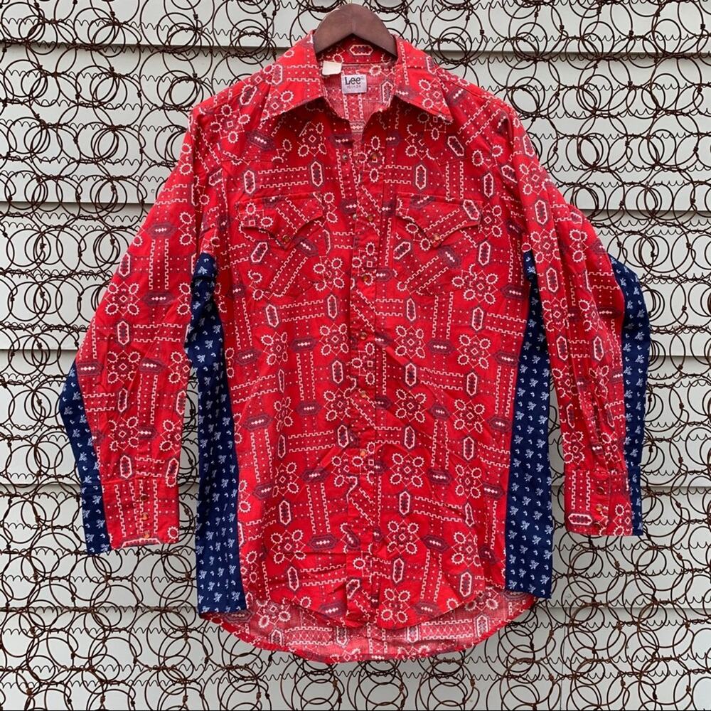 Vintage 70s Lee Paisley bandana pearl snap cowboy western shirt